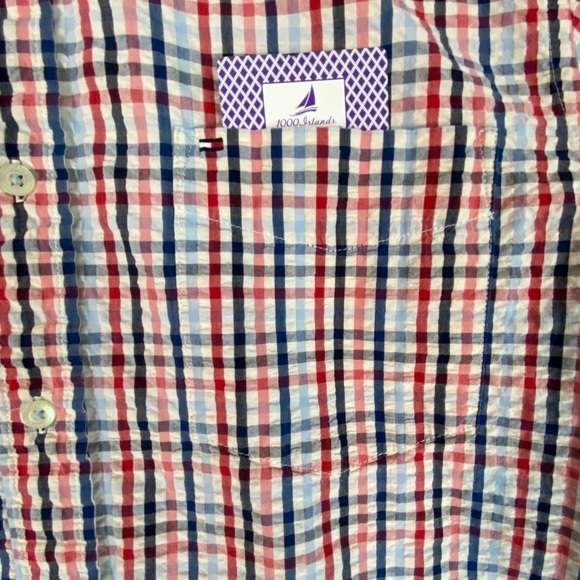 Tommy Hilfiger Shirt Mens Large Short Sleeve Button Down Seersucker Custom Fit - Picture 2 of 11